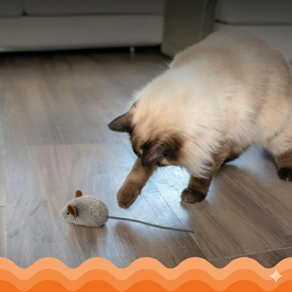 SqueakyMouse 1+1 FREE: Realistic Interactive Plush Cat Toy Squeaky Mouse