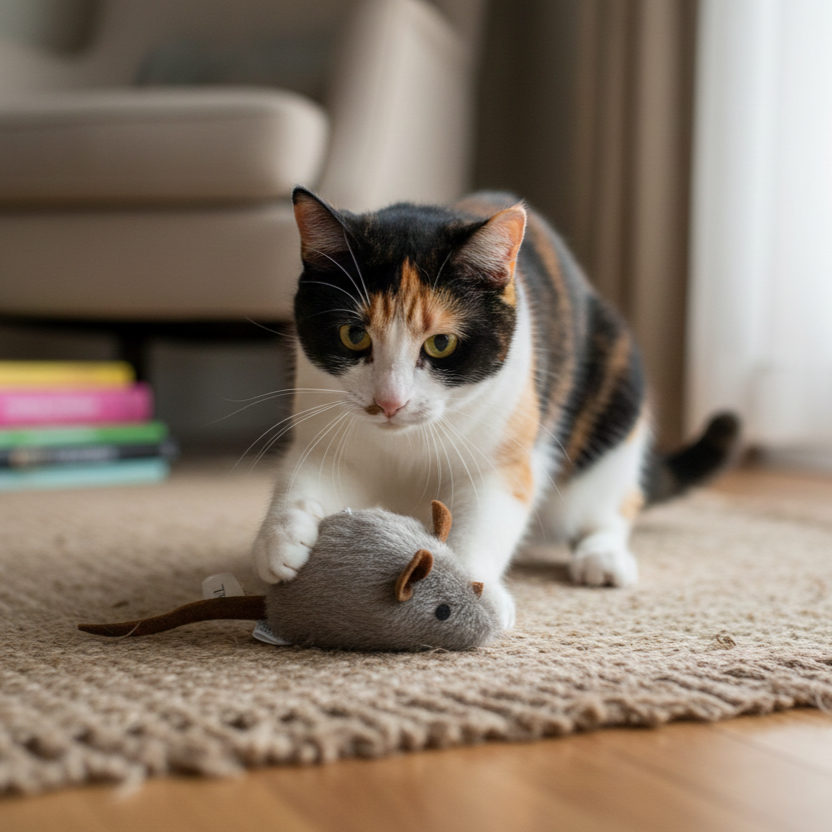 SqueakyMouse 1+1 FREE: Realistic Interactive Plush Cat Toy Squeaky Mouse