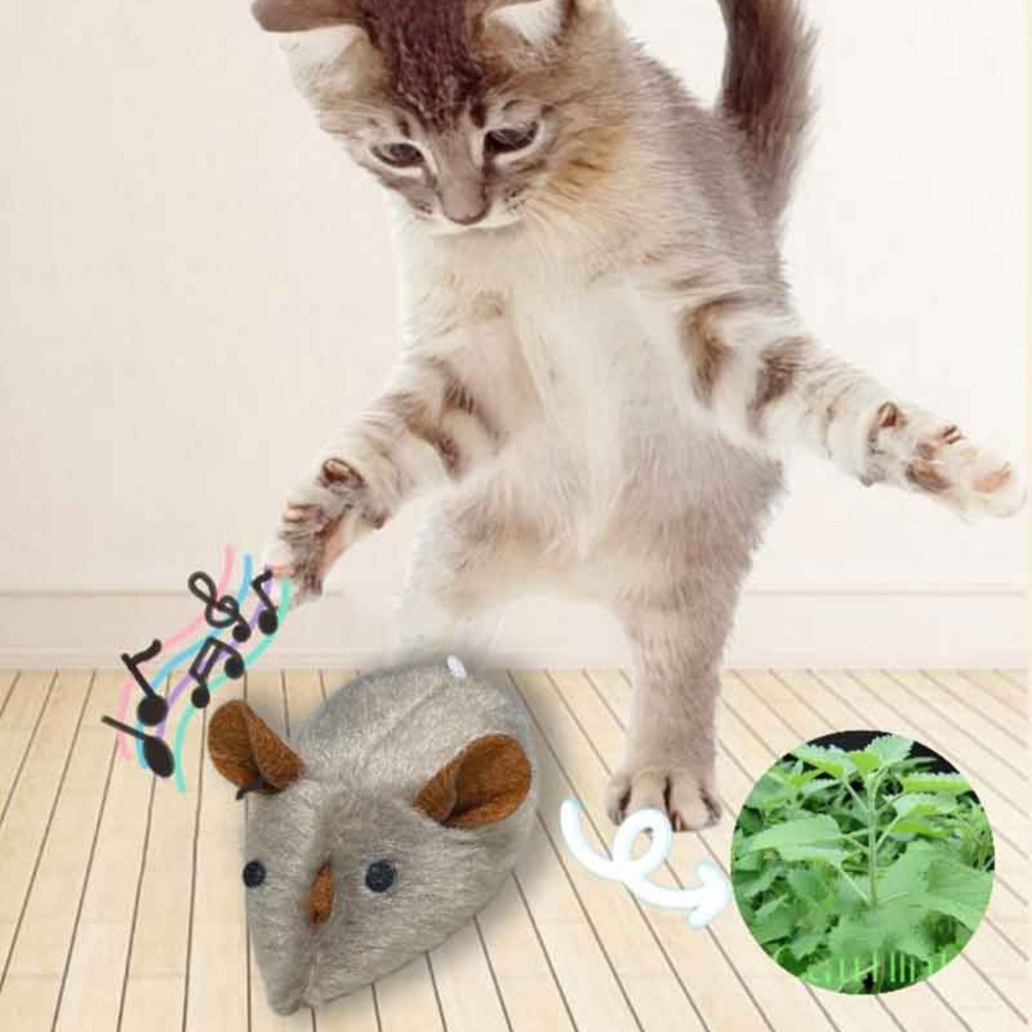 SqueakyMouse 1+1 FREE: Realistic Interactive Plush Cat Toy Squeaky Mouse